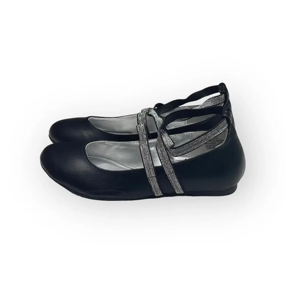 new Mia ☀︎︎ Abbey Vegan Leather Ankle Strap Ballet Flat ☀︎︎ Black + Silver ☀︎ 13